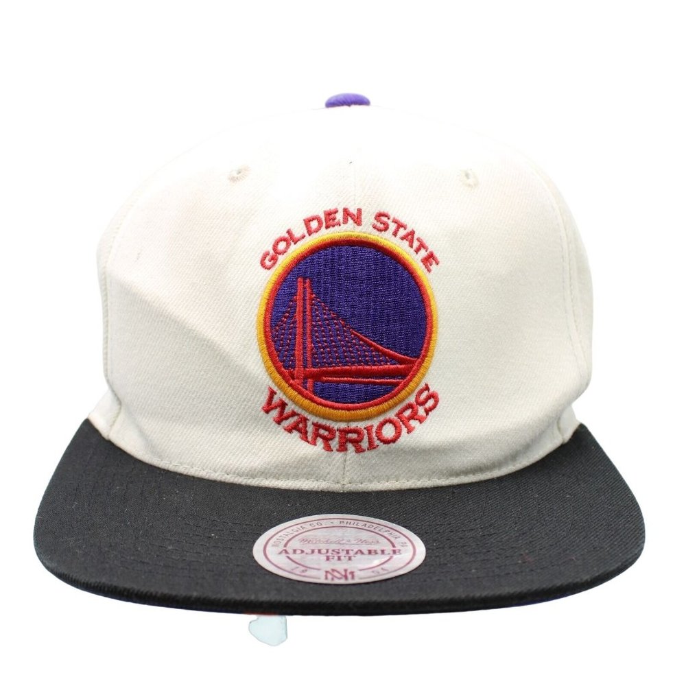 Golden State Warriors Mitchell Ness NBA White Black Art Bill Snapback Hat Cap